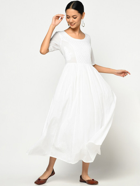 

Fabindia White Embroidered Maxi Dress