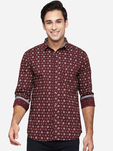 

JADE BLUE Men Maroon Classic Slim Fit Floral Opaque Printed Cotton Casual Shirt