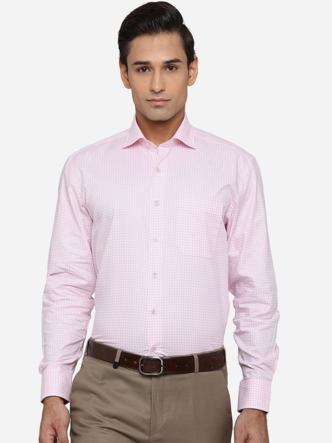 

JADE BLUE Men Pink Classic Micro Checks Opaque Striped Pure Cotton Formal Shirt