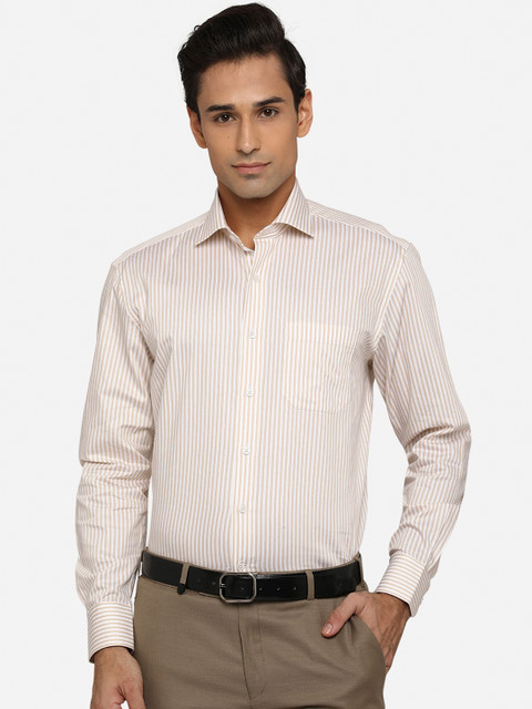 

JADE BLUE Men White& Beige Classic Opaque Striped Formal Shirt