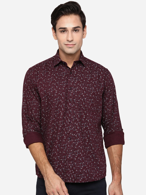 

JADE BLUE Men Maroon & Grey Floral Printed Pure Cotton Classic Slim Fit Casual Shirt