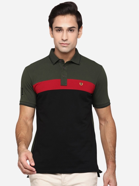 

JADE BLUE Men Olive Green Pure Cotton Slim Fit Polo T-shirt