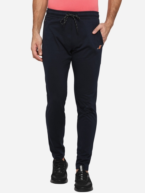 

JADE BLUE Men Navy Blue Solid Pure Cotton Track Pants