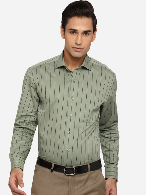 

JADE BLUE Men Green Classic Opaque Striped Pure Cotton Formal Shirt
