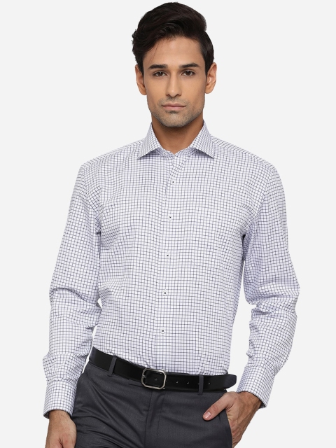 

JADE BLUE Men White & Blue Checked Classic Pure Cotton Formal Shirt