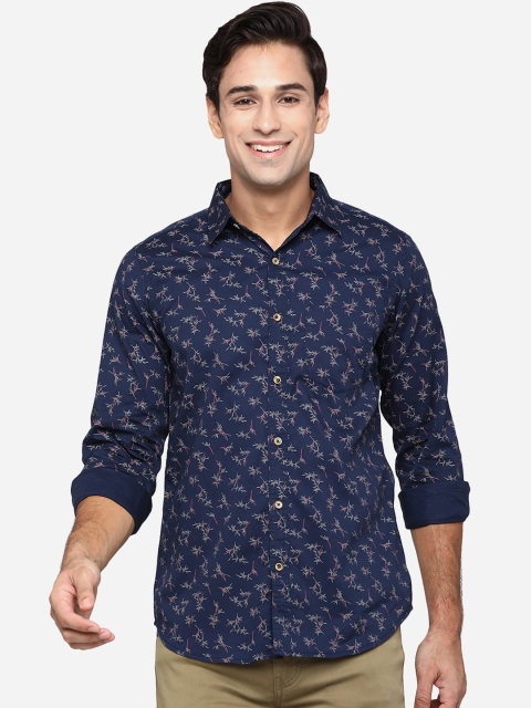 

JADE BLUE Men Blue Classic Slim Fit Floral Opaque Printed Pure Cotton Casual Shirt