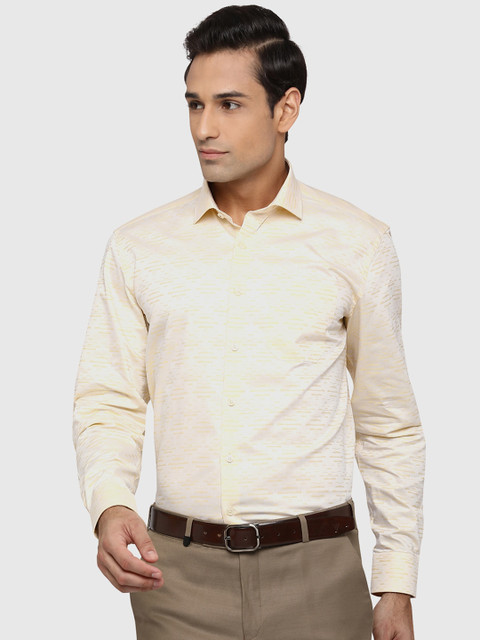

JADE BLUE Men Yellow Classic Opaque Printed Pure Cotton Formal Shirt