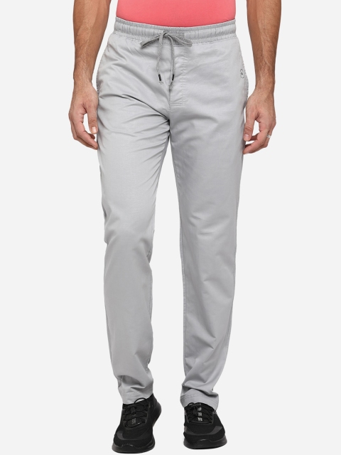 

JADE BLUE Men Light Grey Solid Pure Cotton Track Pants