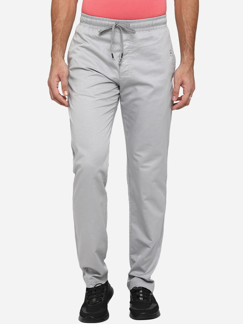 

JADE BLUE Men Grey Solid Pure Cotton Track Pants