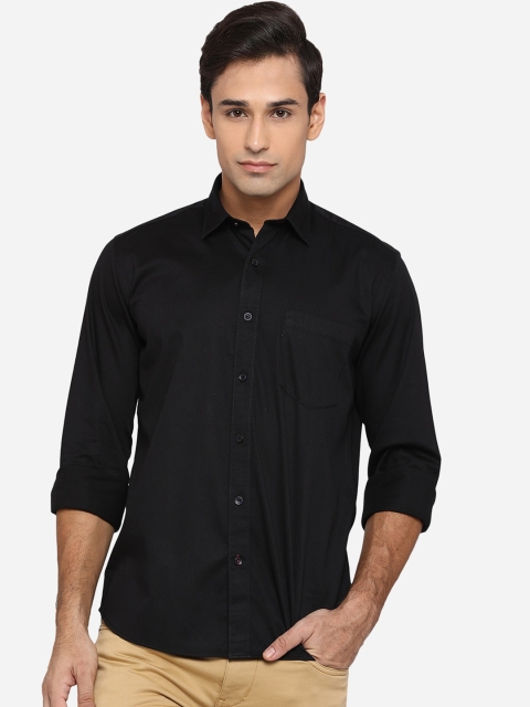 

JADE BLUE Men Black Solid Classic Slim Fit Opaque Pure Cotton Casual Shirt