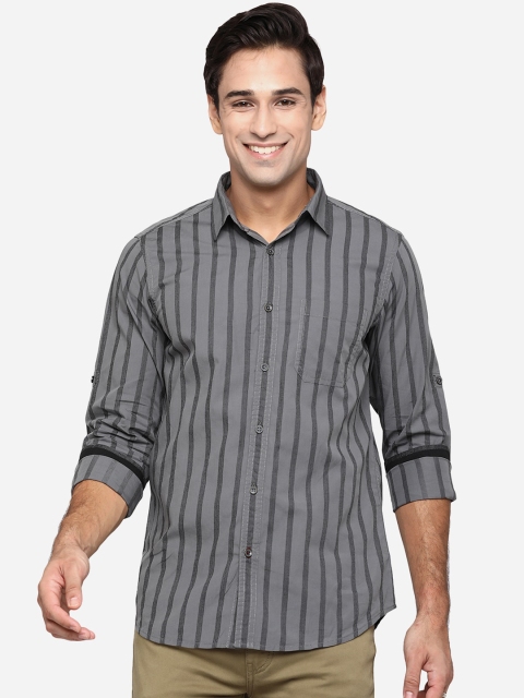 

JADE BLUE Men Grey Classic Slim Fit Opaque Striped Casual Shirt