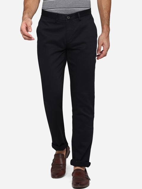 

JADE BLUE Men Navy Blue Slim Fit Pure Cotton Trousers