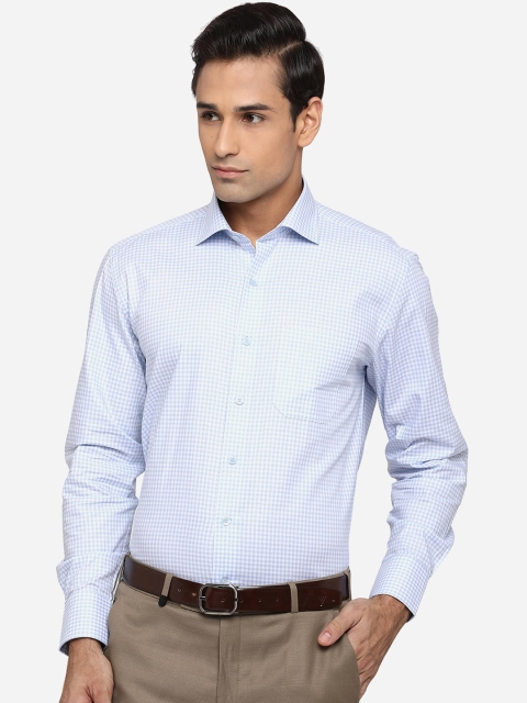 

JADE BLUE Men Blue & White Classic Opaque Checked Pure Cotton Formal Shirt