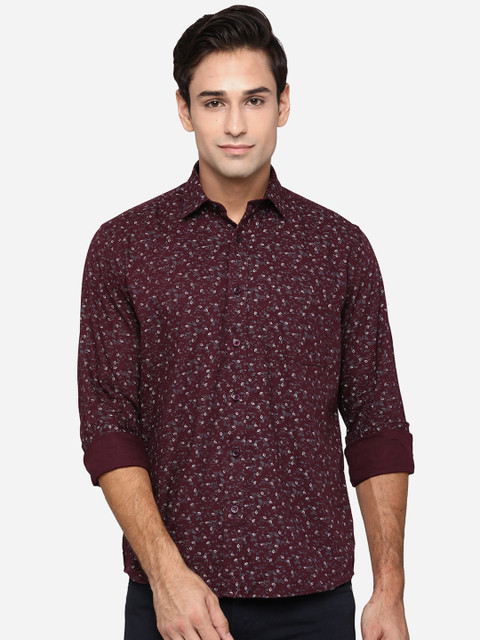 

JADE BLUE Men Burgundy Classic Slim Fit Floral Opaque Printed Cotton Casual Shirt