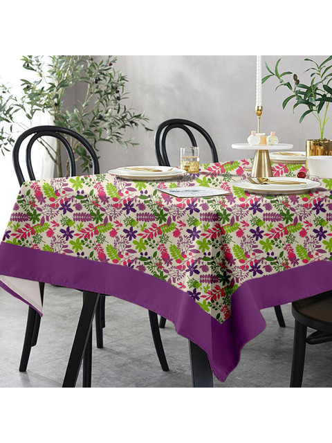 

Lushomes White & Purple Floral Printed Pure Cotton 4-Seater Table Cover, Multi