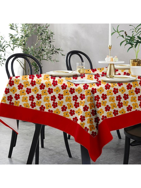 

Lushomes Yellow & Red Printed Pure Cotton 4-Seater Table Cover, White