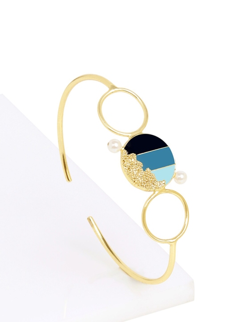 

Mikoto by FableStreet Women Gold-Toned & Blue Brass Pearls Enamelled Gold-Plated Cuff Bracelet