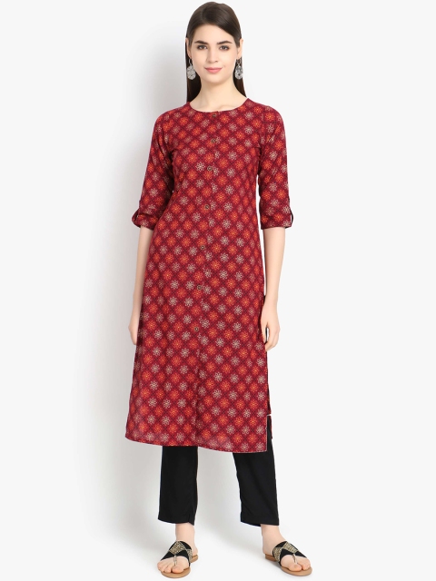 

ALC Creations Women Maroon Checked Kurta