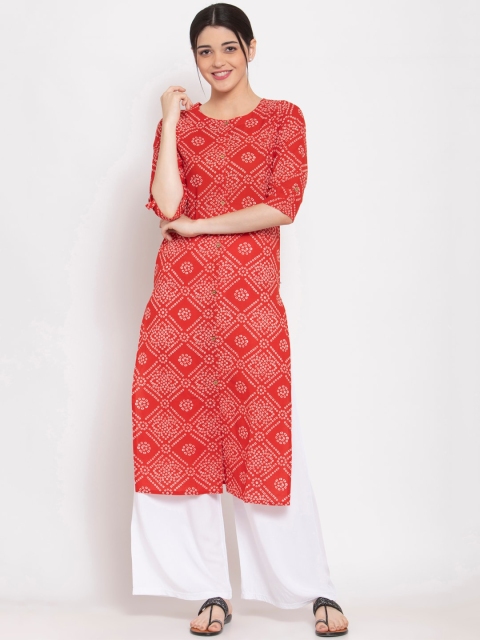 

ALC Creations Women Red Bandhani Printed Kurta