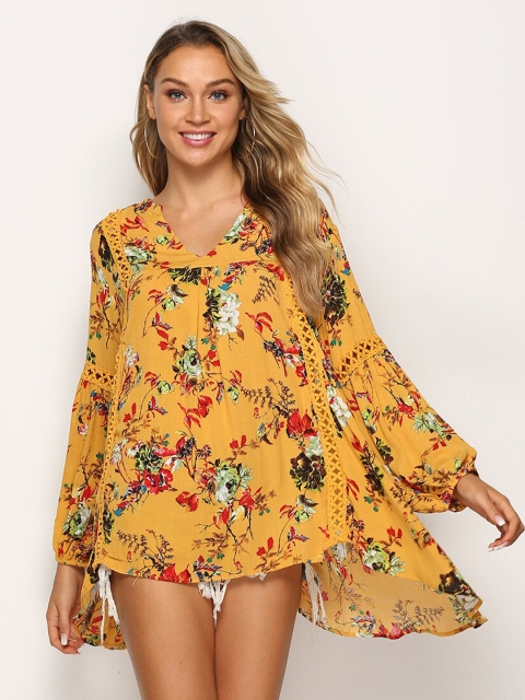 

GRACE & JACK Women Bright Yellow Floral Top