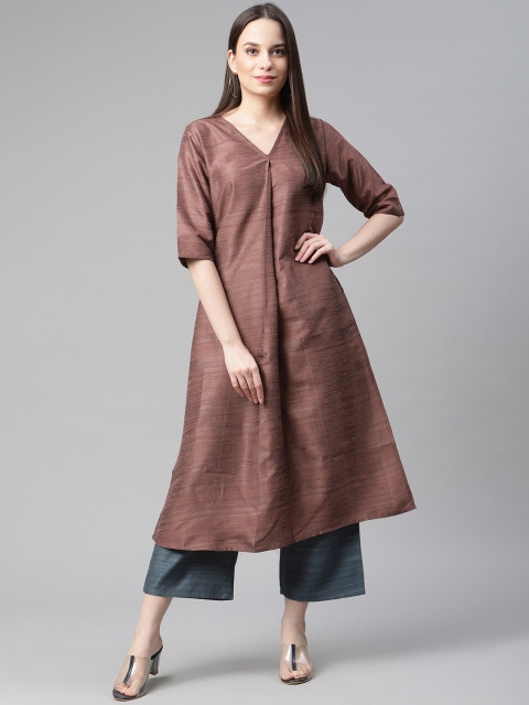 

Cottinfab Women Mauve Pleated Dupion Silk Kurta with Palazzos
