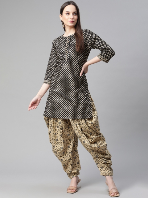 

Cottinfab Women Black Ethnic Motifs Printed Regular Pure Cotton Kurta with Dhoti Pants