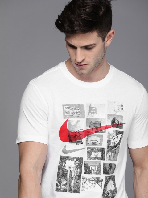 Nike Men White Printed OC 1 SS Round Neck Pure Cotton Basketball T-shirt