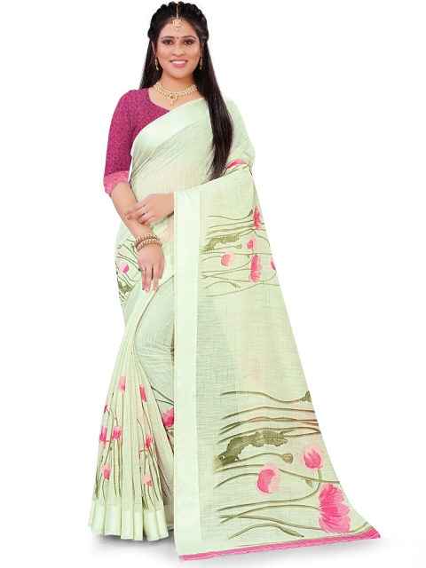 

Viva N Diva Green & Pink Floral Linen Blend Saree