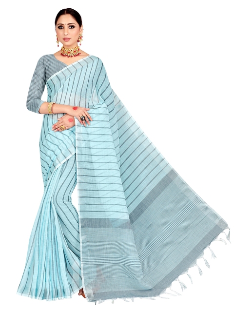 

Viva N Diva Blue & Grey Striped Kanjeevaram Saree
