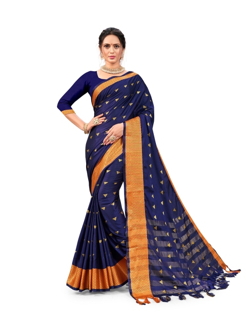 

Nimayaa Women Blue Geometric Woven Designed Saree
