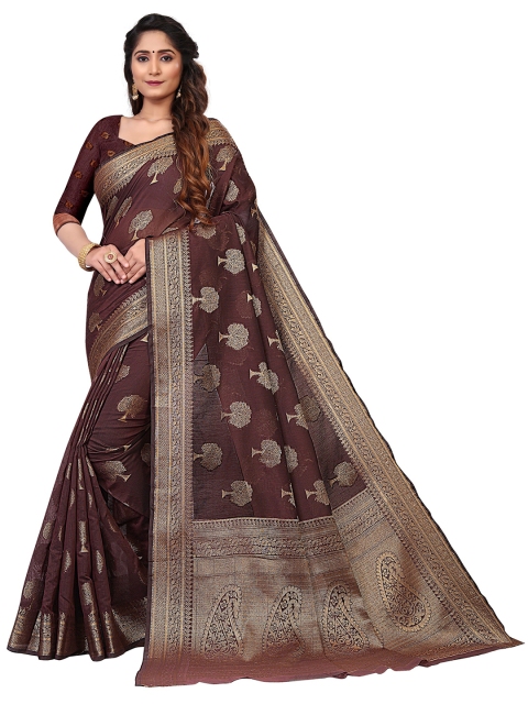 

Viva N Diva Maroon & Gold-Toned Woven Design Zari Saree