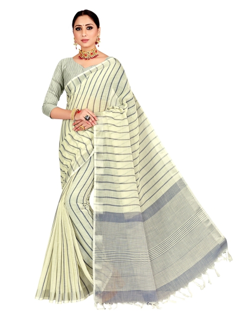 

Viva N Diva Off White & Grey Striped Linen Blend Kanjeevaram Saree