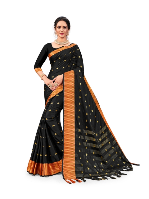 

Nimayaa Black & Orange Woven Design Zari Aura Silk Saree