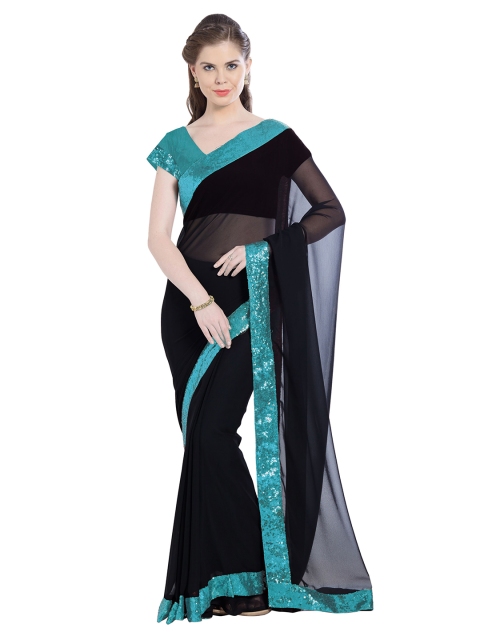 

Viva N Diva Black & Turquoise Blue Sequinned Heavy Work Saree