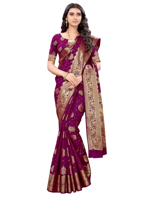 

Viva N Diva Purple & Gold-Toned Ethnic Motifs Zari Silk Blend Mangalagiri Saree