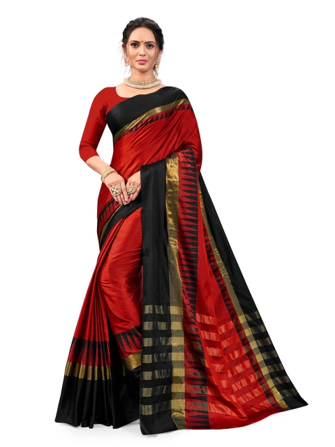 

Nimayaa Red & Black Woven Design Art Silk Kanjeevaram Saree