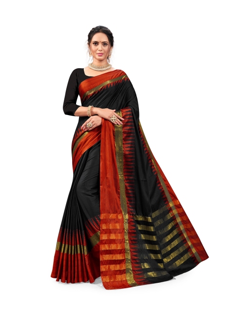 

Nimayaa Black & Red Ethnic Motifs Art Silk Kanjeevaram Saree