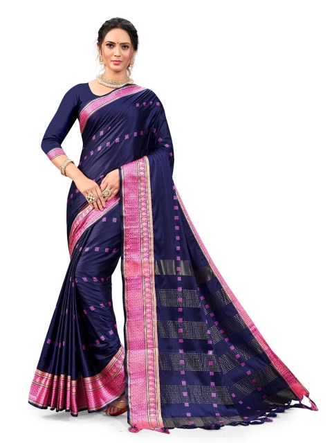 

Viva N Diva Blue & Magenta Woven Design Art Silk Kanjeevaram Saree