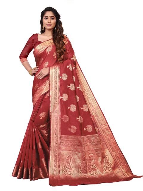 

Viva N Diva Red & Gold-Toned Banarasi Soft Cotton Jacquard Saree