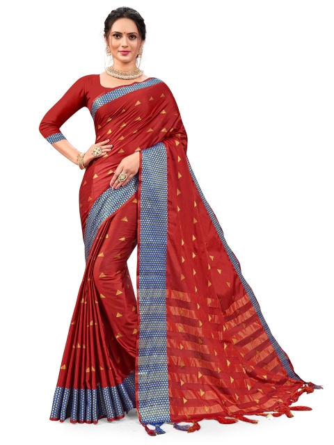 

Nimayaa Red & Gold-Toned Woven Design Zari Art Silk Kanjeevaram Saree
