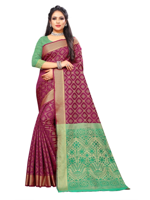 

Viva N Diva Purple & Green Woven Design Zari Silk Blend Saree