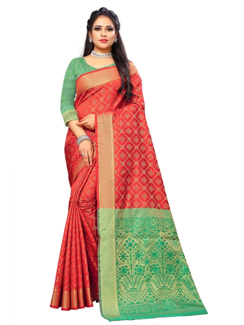 

Viva N Diva Red & Green Ethnic Motifs Zari Jacquard Silk Blend Patola Saree