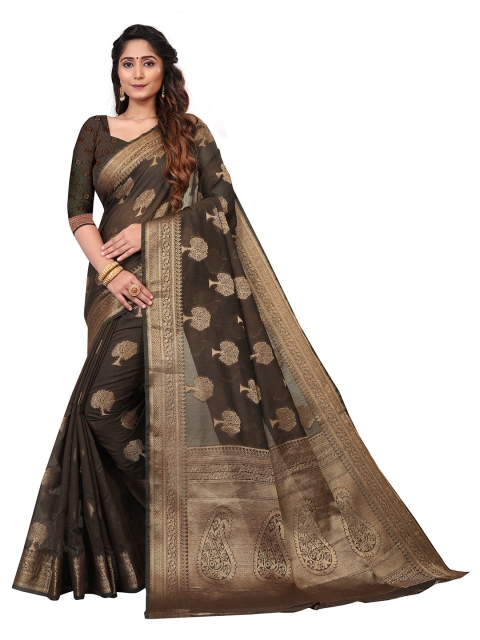 

Viva N Diva Brown & Gold-Toned Woven Design Zari Saree
