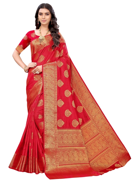 

Nimayaa Red & Gold-Toned Ethnic Motifs Silk Blend Mangalagiri Saree