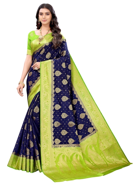 

Viva N Diva Blue & Green Ethnic Motifs Zari Silk Blend Mangalagiri Saree