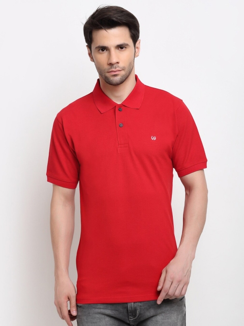 

La Mode Men Red Solid Polo Collar Slim Fit T-shirt