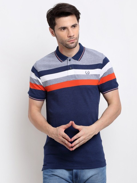 

La Mode Men Blue Striped Pockets Slim Fit T-shirt
