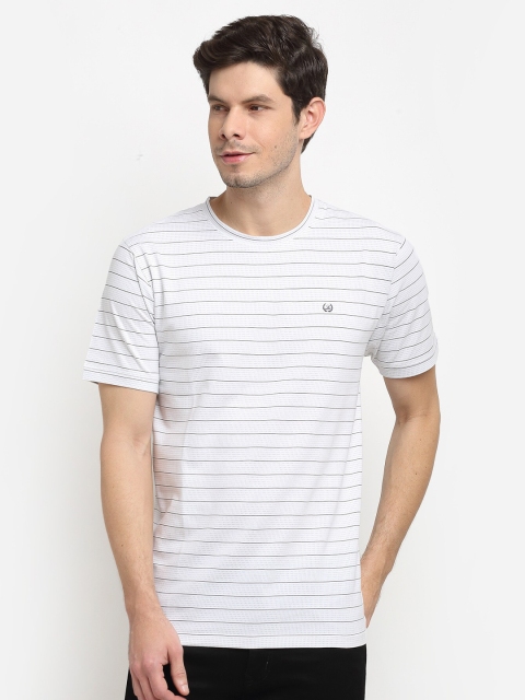 

La Mode Men White Striped V-Neck Pockets Slim Fit T-shirt