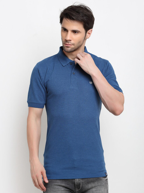 

La Mode Men Blue Polo Collar Slim Fit T-shirt