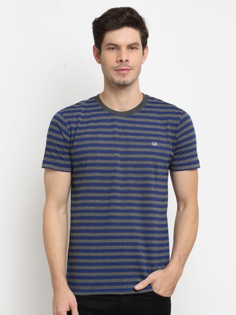 

La Mode Men Blue & Grey Striped Slim Fit T-shirt